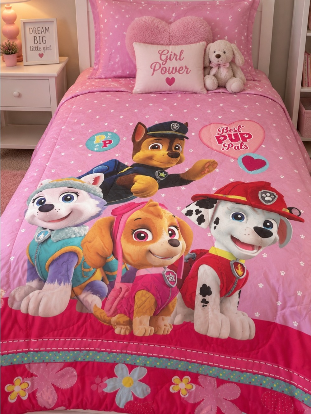 Paw Patrol Pink Kids Twin Comforter - Girl Power